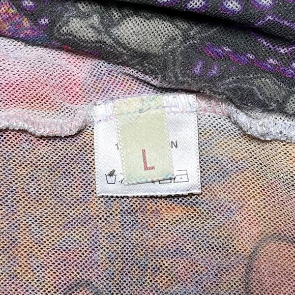 Viviana G Tee's Vibrant Psychedelic Print Mesh Top Stretchy Long Sleeve sz Large - Picture 7 of 10